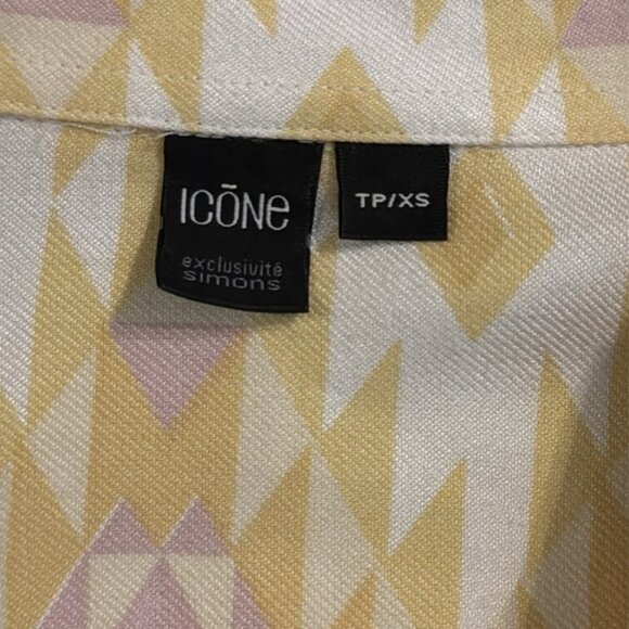 Simons Icone Yellow and Purple Geometric Patterned Button-Up Shirt Size XS - Picture 14 of 15